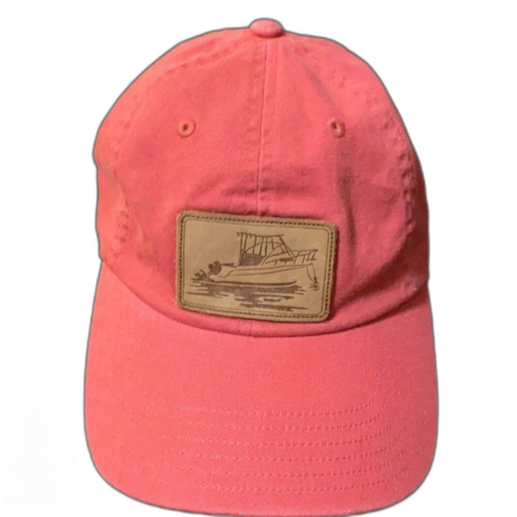 Vineyard Vines Hat Patch Leather Embroidered Logo Adjustable Strap Red Coral Blu - Picture 1 of 5